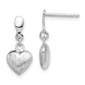 Sterling Silver Rhodium Plated 3-D Scratch Heart Post Earrings, 18 x 9 mm