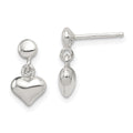 Sterling Silver Dangle Heart Post Earrings, 11 x 6 mm