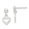 Sterling Silver Dangle Heart Post Earrings, 13 x 7 mm