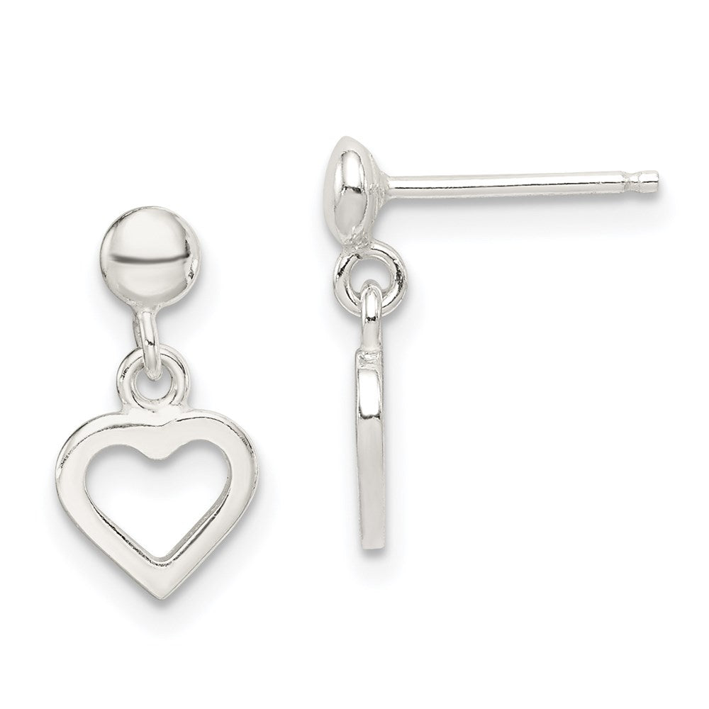 Sterling Silver Dangle Heart Post Earrings, 13 x 7 mm