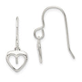 Sterling Silver Heart Dangle Shepherd Hook Earrings, 21 x 9 mm
