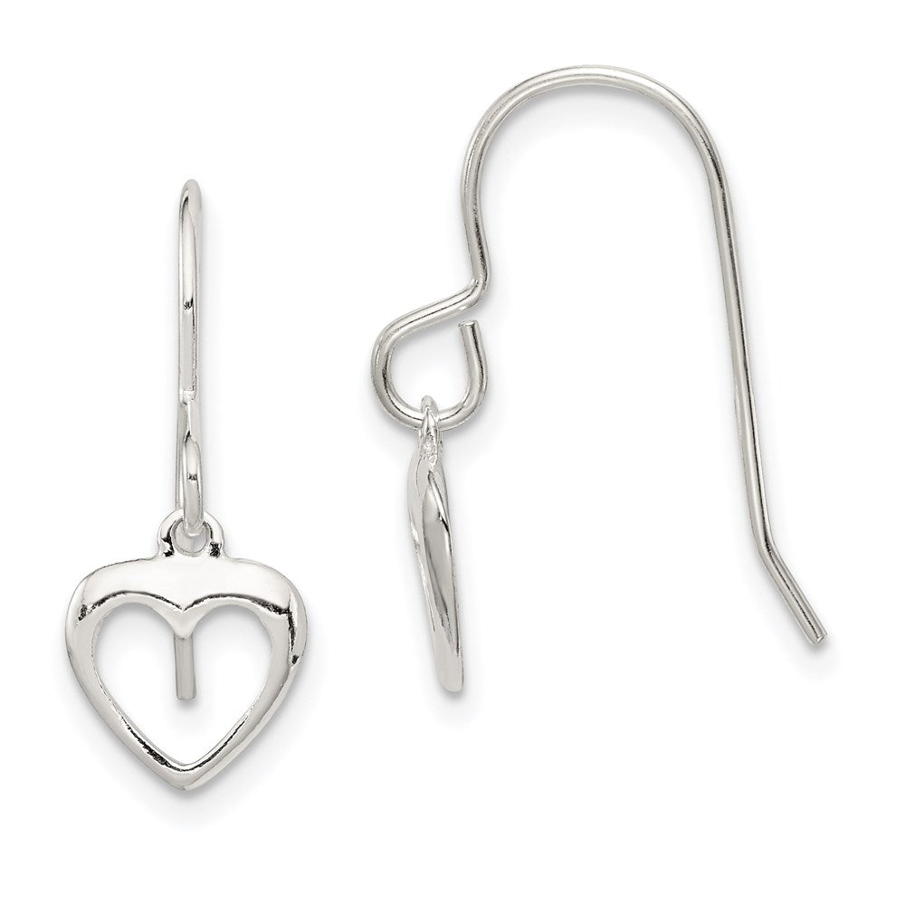 Sterling Silver Heart Dangle Shepherd Hook Earrings, 21 x 9 mm