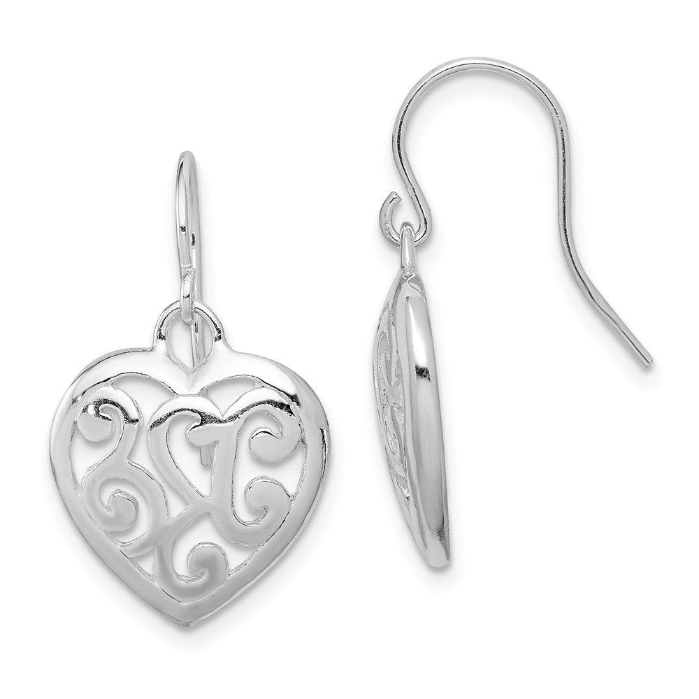 Sterling Silver Rhodium Plated Shepherd Hook Earrings, 28 x 15 mm