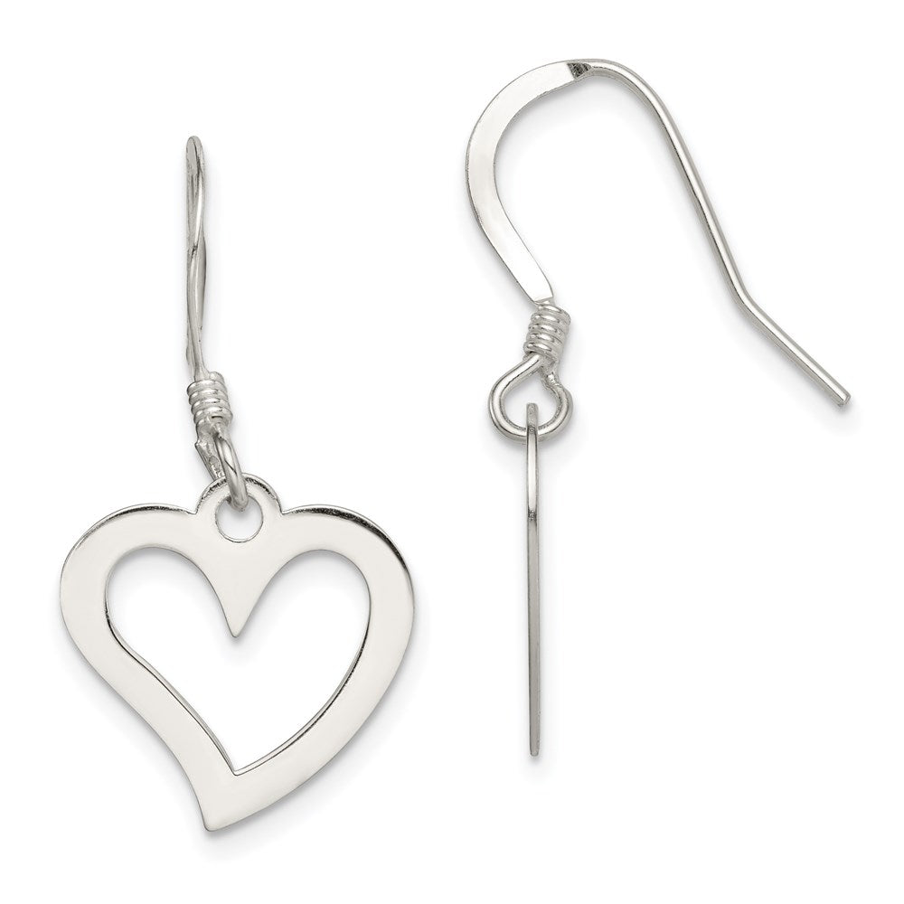 Sterling Silver Polished Heart Dangle Earrings, 31 x 14 mm