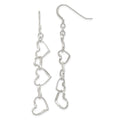 Sterling Silver Heart Dangle Shepherd Hook Earrings, 53 x 9 mm