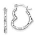 Sterling Silver Rhodium Plated Hollow Heart Hoop Earrings, 16 x 14 mm