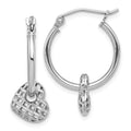 Sterling Silver Rhodium Plated Moveable Heart Hoop Earrings, 24 x 19 mm