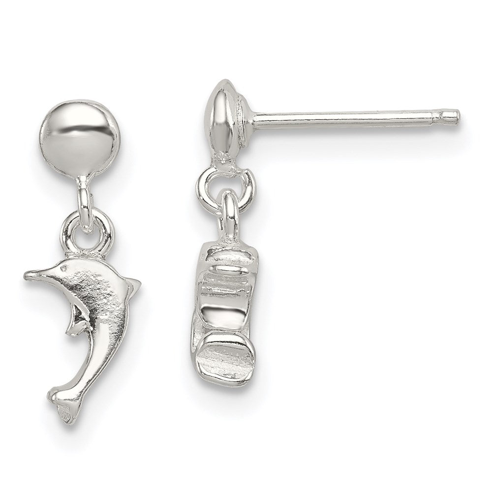Sterling Silver Polished Dolphin Post Dangle Earrings, 15 x 6 mm