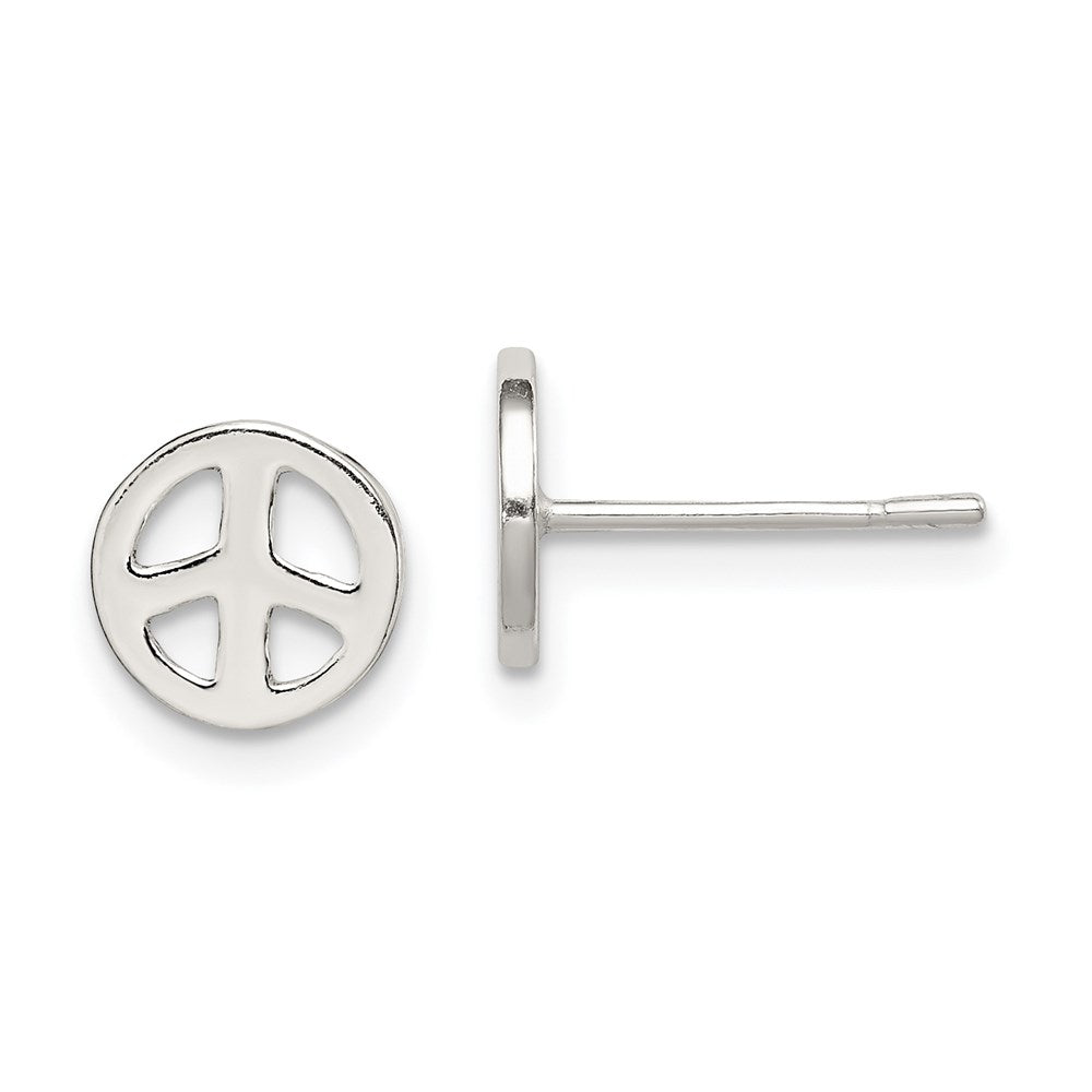 Sterling Silver Peace Sign Post Earrings, 7 x 7 mm