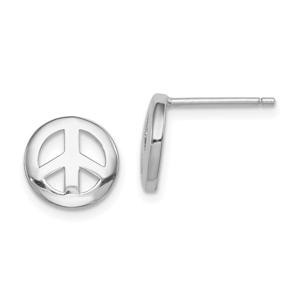 Sterling Silver Rhodium-plated Polished Peace Sign Post Earrings, 10 x 10 mm