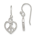 Sterling Silver Peace Sign Heart Shepherd Hook Earrings, 24 x 10 mm