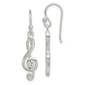 Sterling Silver Music Treble Clef Shepherd Hook Earrings, 34 x 7 mm