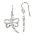 Sterling Silver CZ Dragonfly Shepherd Hook Earrings, 32 x 17 mm