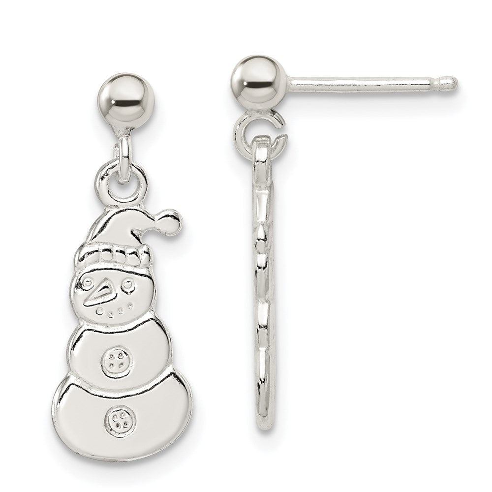 Sterling Silver Polished Snowmen Post Dangle Earrings, 20 x 8 mm