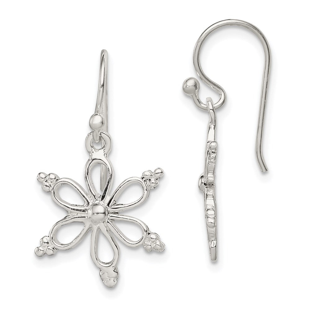 Sterling Silver Snowflake Shepherd Hook Dangle Earrings, 27 x 14 mm