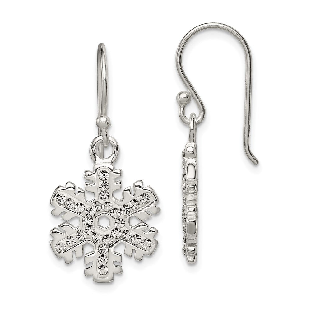 Sterling Silver Stellux Crystal Snowflake Shepherd Hook Earrings, 31 x 14 mm