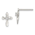 Sterling Silver Rhodium-plated Polished CZ Cross Post Earrings, 12 x 8 mm