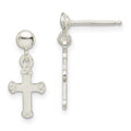 Sterling Silver Polished Budded Cross Post Dangle Earrings, 16 x 7 mm