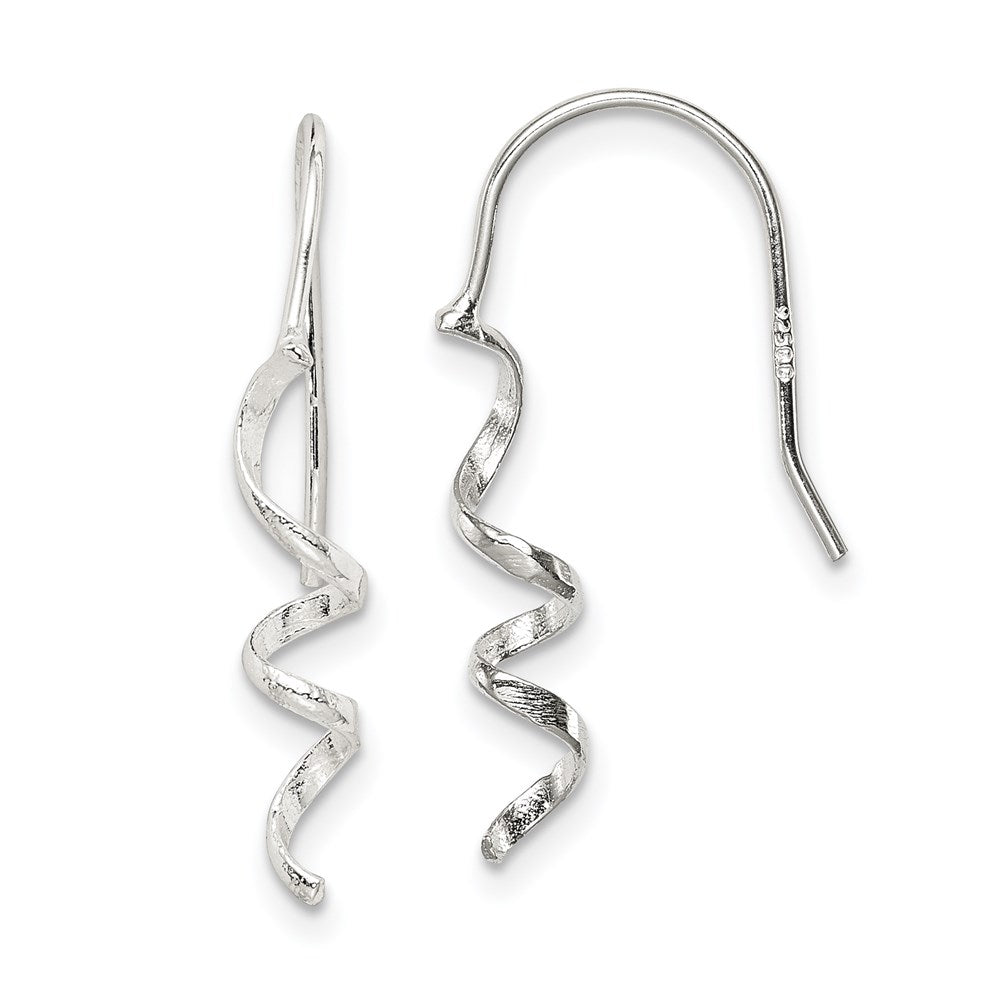Sterling Silver Polished & Textured Spiral Dangle Earrings, 26 x 4 mm