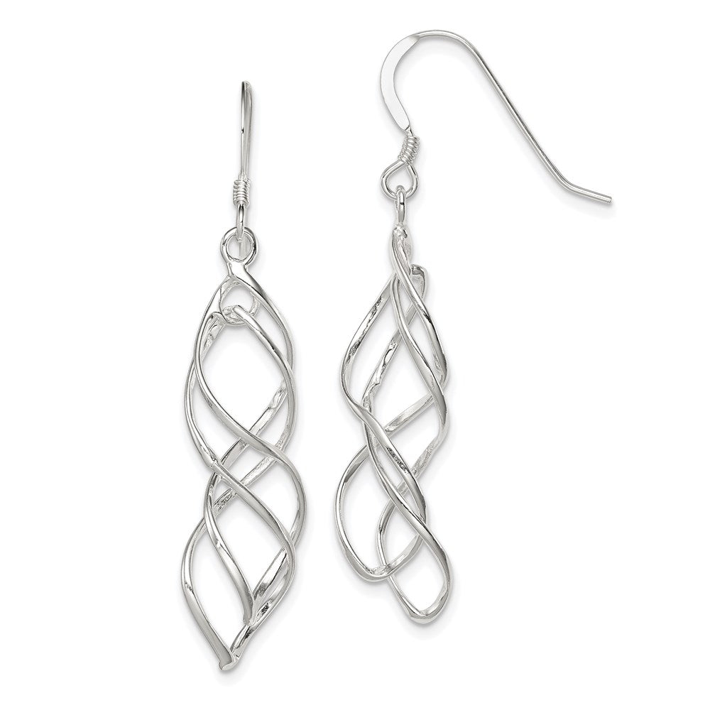 Sterling Silver Polished & Twisted Intertwined Dangle Earrings, 48 x 11 mm