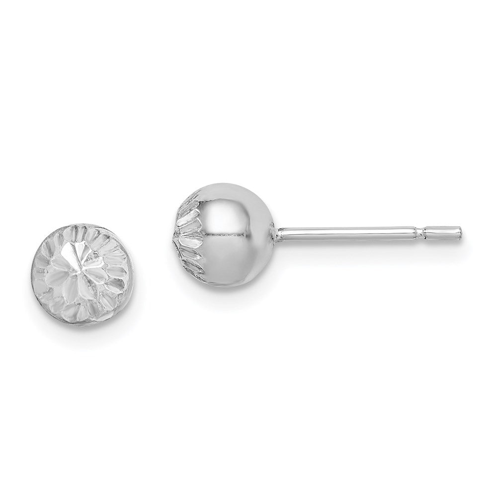 Sterling Silver Rhod-plated Diamond Cut 6mm Ball Post Earrings, 6 x 6 mm