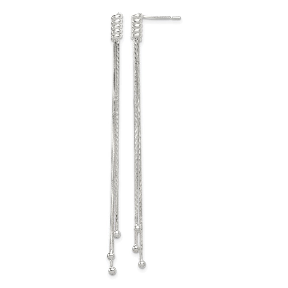 Sterling Silver Polished 3-Strand Chain & Beaded End Post Dangle Earrings, 60 x 4 mm