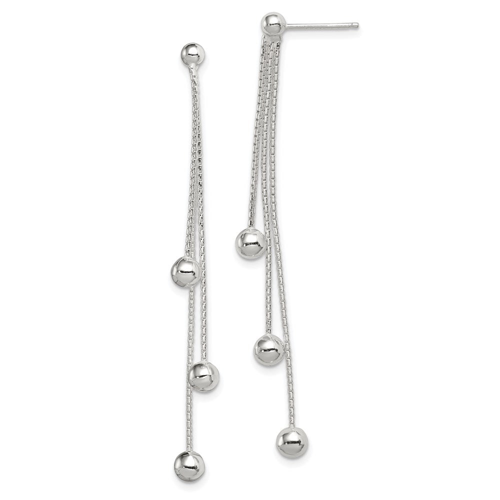 Sterling Silver Polished 3-Strand Beaded Post Dangle Earrings, 57 x 4 mm