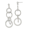 Sterling Silver Polished and Hammered Circles Post Dangle Earrings, 52 x 18 mm