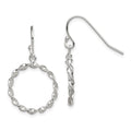 Sterling Silver Polished & Twisted Circle Dangle Shepherd Hook Earrings, 29 x 17 mm