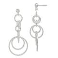 Sterling Silver Polished & Textured Circle Links Post Dangle Earrings, 53 x 22 mm
