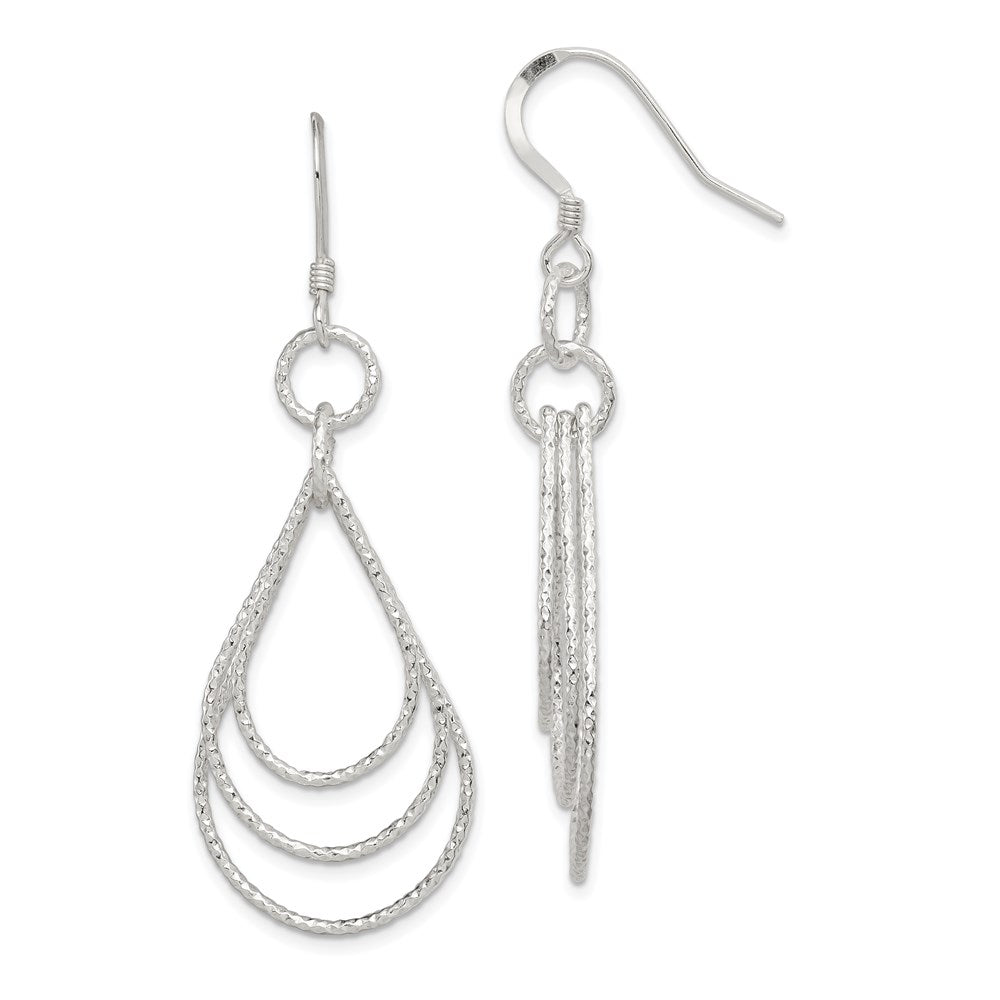 Sterling Silver Textured Teardrops Dangle Earrings, 54 x 21 mm
