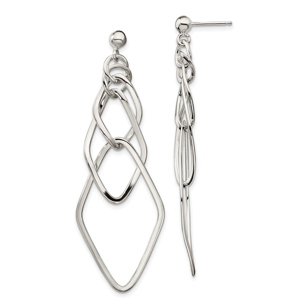 Sterling Silver Polished Geometric Post Dangle Earrings, 62 x 20 mm