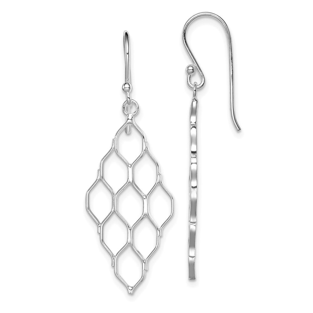Sterling Silver Rhodium-plated Polished Honeycomb Dangle Earrings, 42 x 14 mm