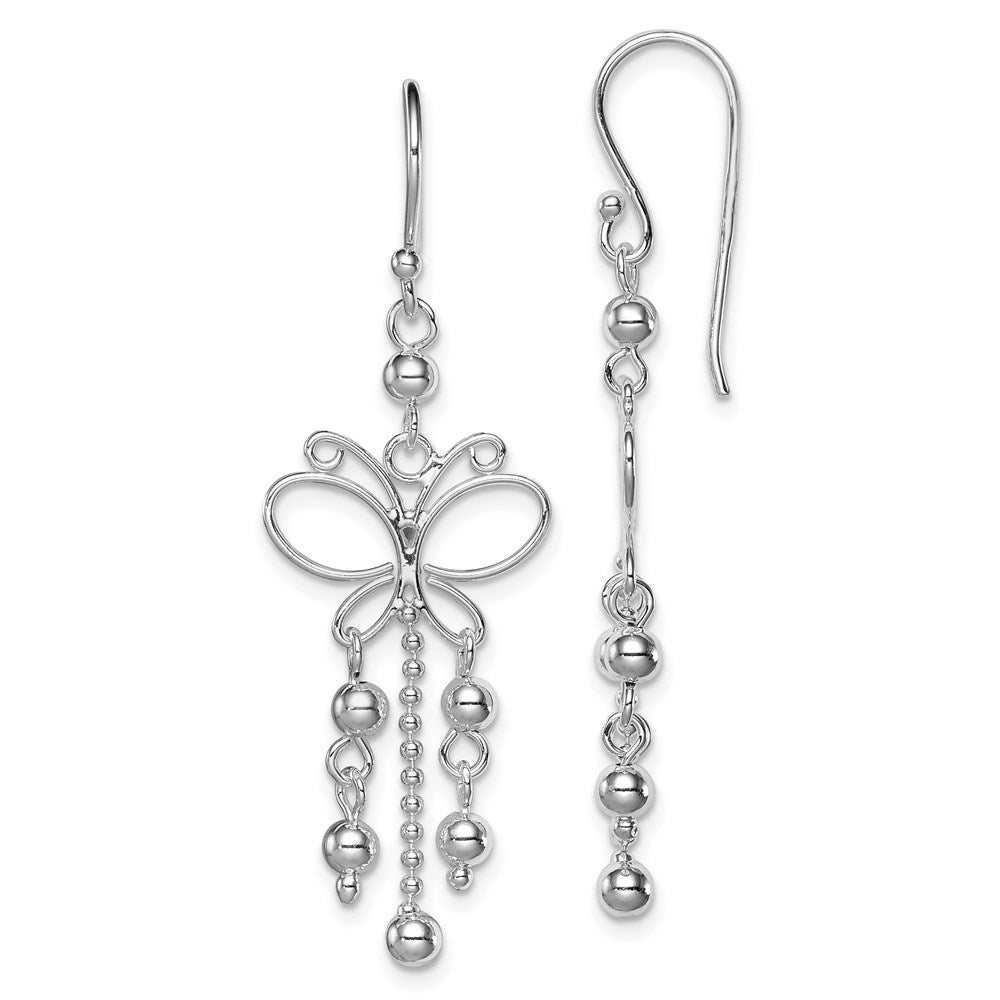 Sterling Silver Rhodium-plated Beaded Butterfly Dangle Earrings, 44 x 14 mm