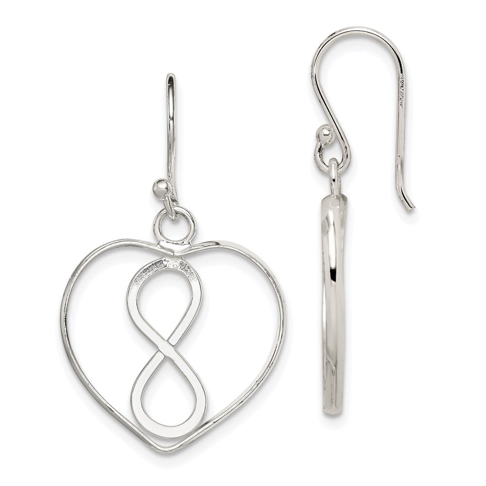 Sterling Silver Rhodium-plated Polished Infinity Open Heart Dangle Earrings, 32 x 20 mm