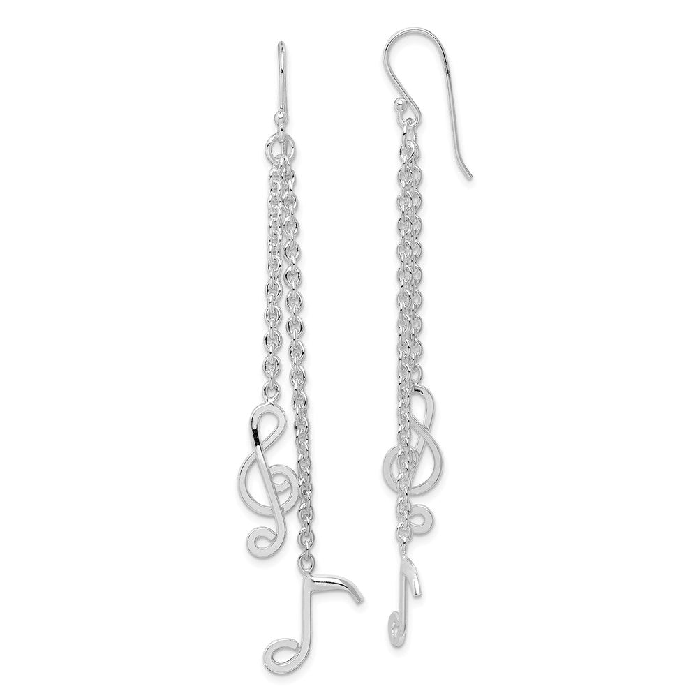 Sterling Silver Rhodium-plated Musical Notes Dangle Earrings, 74 x 10 mm
