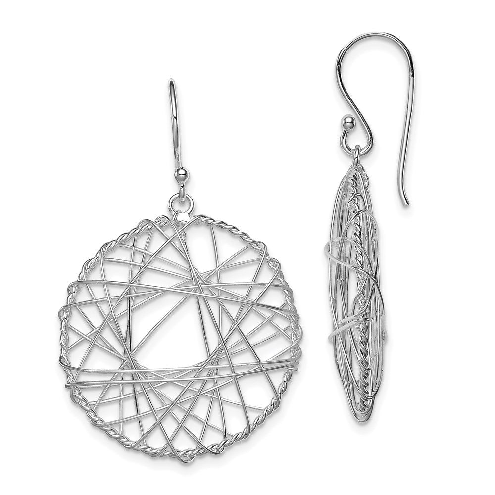 Sterling Silver Rhodium-plated Textured Wrapped Wire Circle Dangle Earrings, 36 x 23 mm