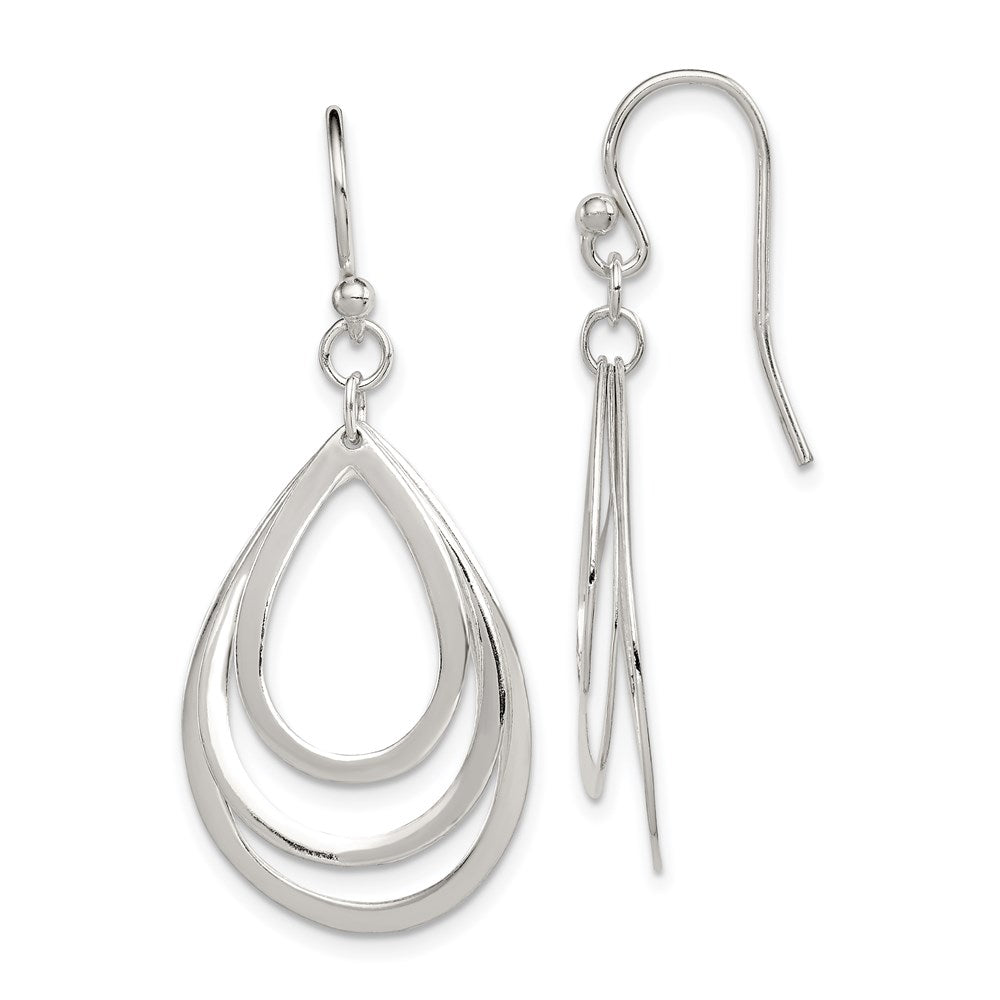 Sterling Silver Polished Triple Teardrop Dangle Earrings, 40 x 17 mm