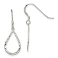 Sterling Silver Polished & D/C Teardrop Dangle Shepherd Hook Earrings, 32 x 12 mm