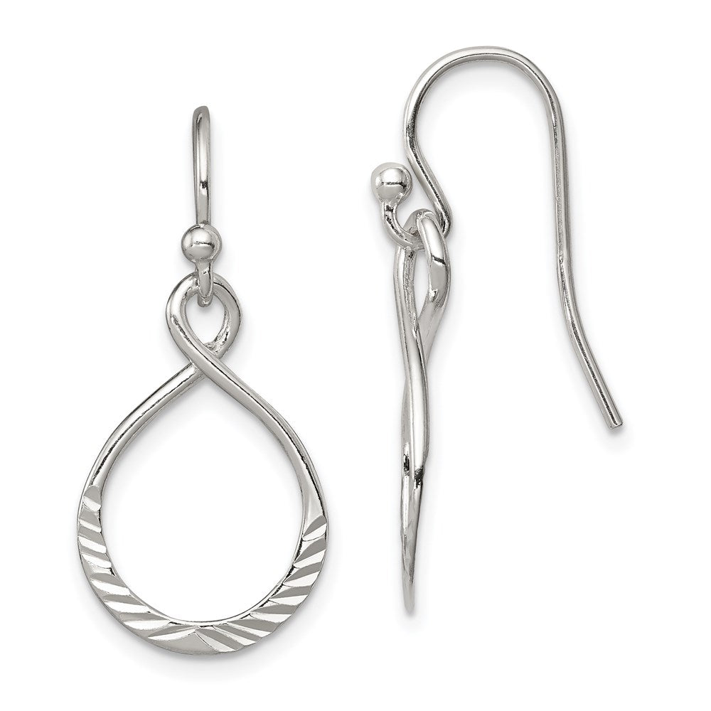 Sterling Silver Polished & Diamond-cut Infinity Oval Dangle Earrings, 29 x 14 mm
