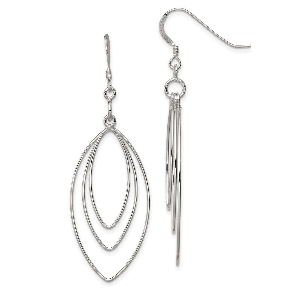Sterling Silver Polished Fancy Triple Marquise Shape Dangle Earrings, 58 x 19 mm
