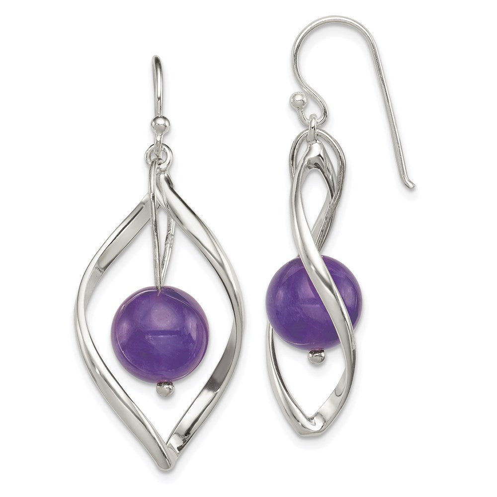Sterling Silver Twist Dangle Amethyst Earrings, 45 x 12 mm
