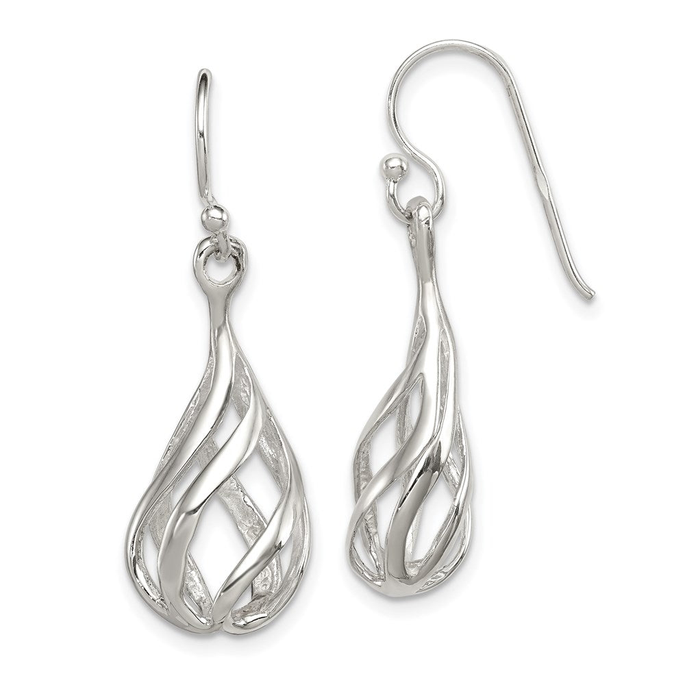 Sterling Silver Polished Fancy Twisted Teardrop Dangle Earrings, 35 x 10 mm