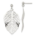Sterling Silver Polished Leaf Post Dangle Earrings, 37 x 20 mm