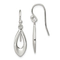Sterling Silver Polished Teardrop Dangle Shepherd Hook Earrings, 30 x 8 mm