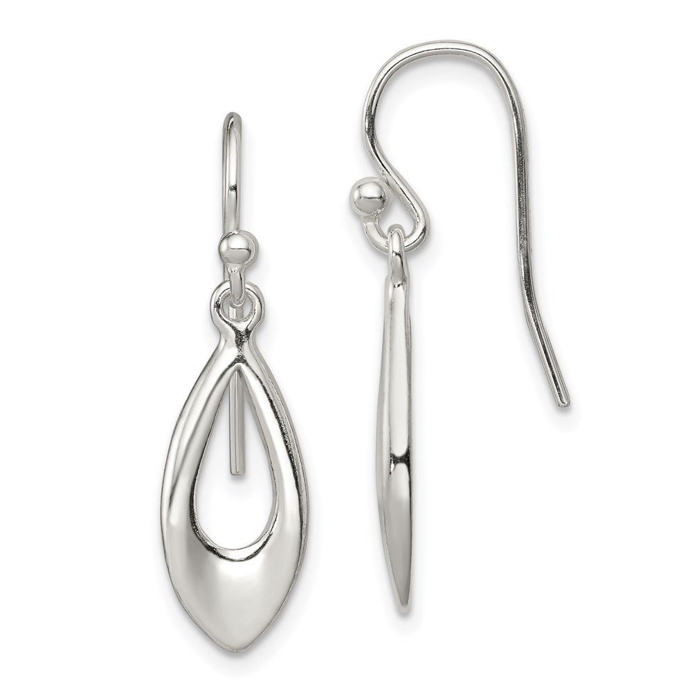 Sterling Silver Polished Teardrop Dangle Shepherd Hook Earrings, 30 x 8 mm