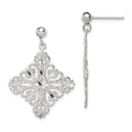 Sterling Silver Polished & Diamond-cut Filigree Square Post Dangle Earrings, 33 x 25 mm