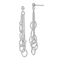 Sterling Silver RH-plated Polished Textured Oval & Chain Post Dangle Earrin, 66 x 14 mm