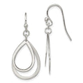 Sterling Silver Polished Double Teardrop Dangle Shepherd Hook Earrings, 35 x 15 mm