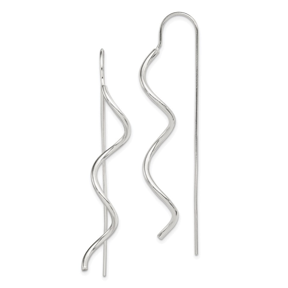 Sterling Silver Polished Spiral Dangle Earrings, 62 x 7 mm